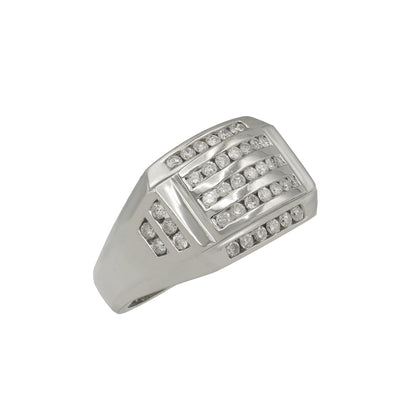 14k White Gold Men's Channel-Set Round-Cut Diamond Ring