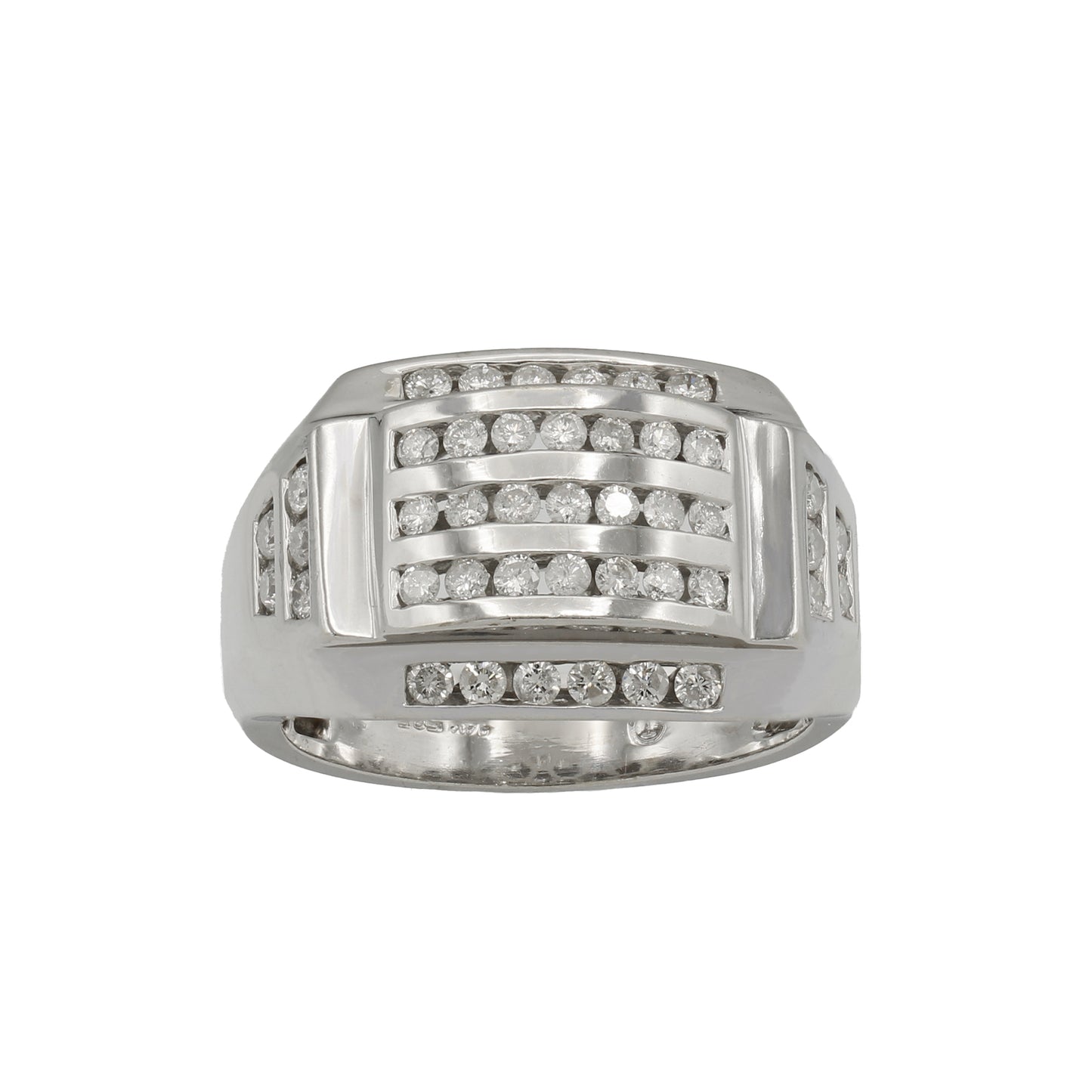 14k White Gold Men's Channel-Set Round-Cut Diamond Ring