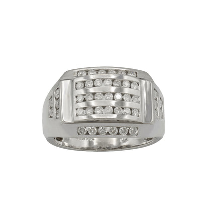 14k White Gold Men's Channel-Set Round-Cut Diamond Ring