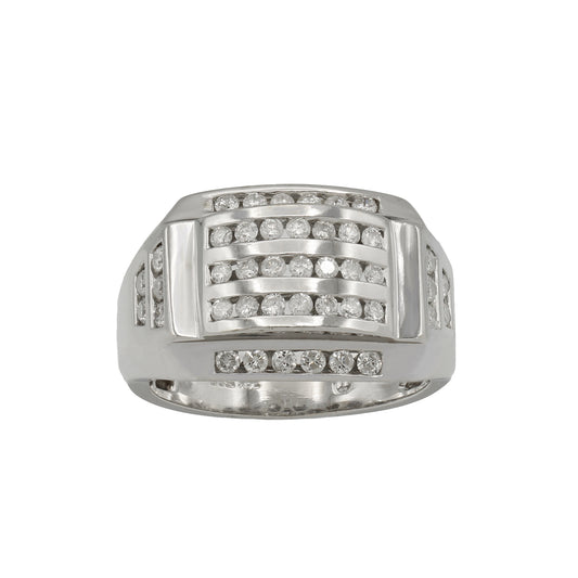 14k White Gold Men's Channel-Set Round-Cut Diamond Ring