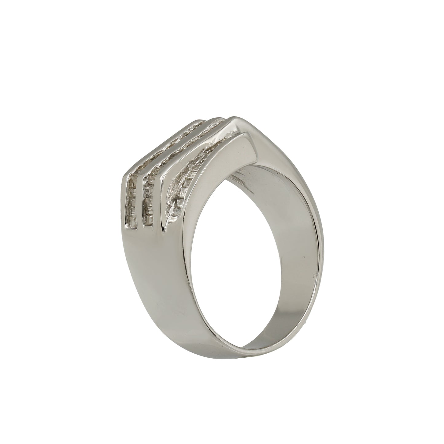 14k White Gold Men's Channel-Set Baguette-Cut Diamond Ring