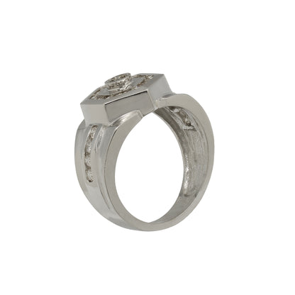 14k White Gold Men's Channel-Set Round-Cut Diamond Ring