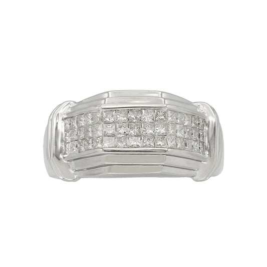 14k White Gold Men's Princess-Cut Invisible Setting Diamond Ring