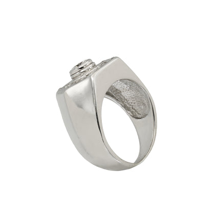 14k White Gold Men's Channel-Set Round-Cut Diamond Ring