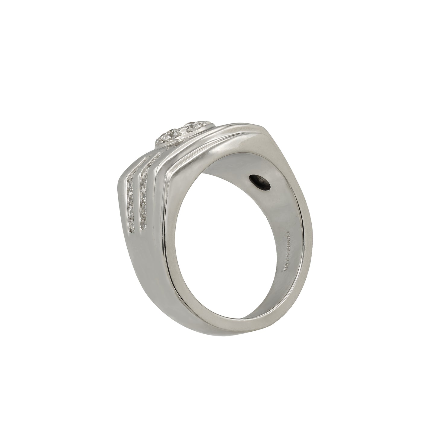 14k White Gold Men's Channel-Set Round-Cut Diamond Ring