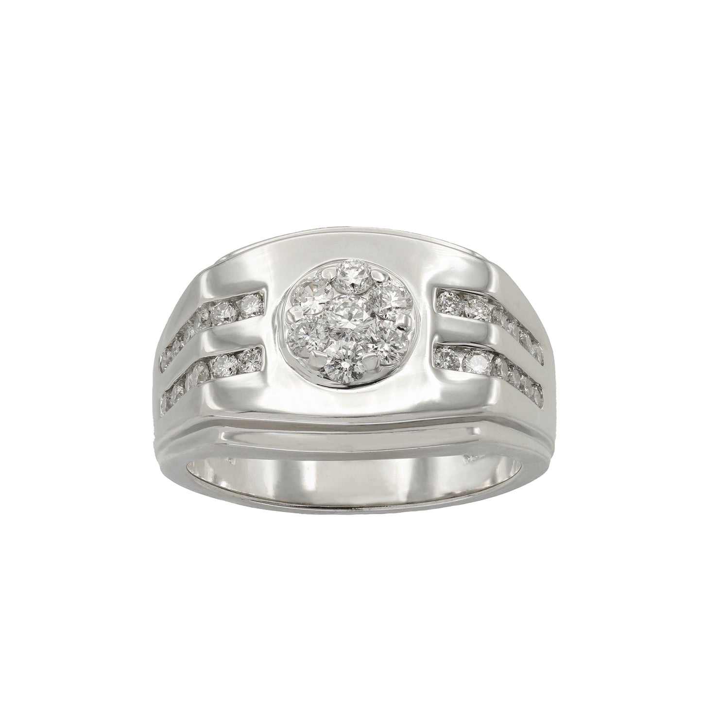 14k White Gold Men's Channel-Set Round-Cut Diamond Ring