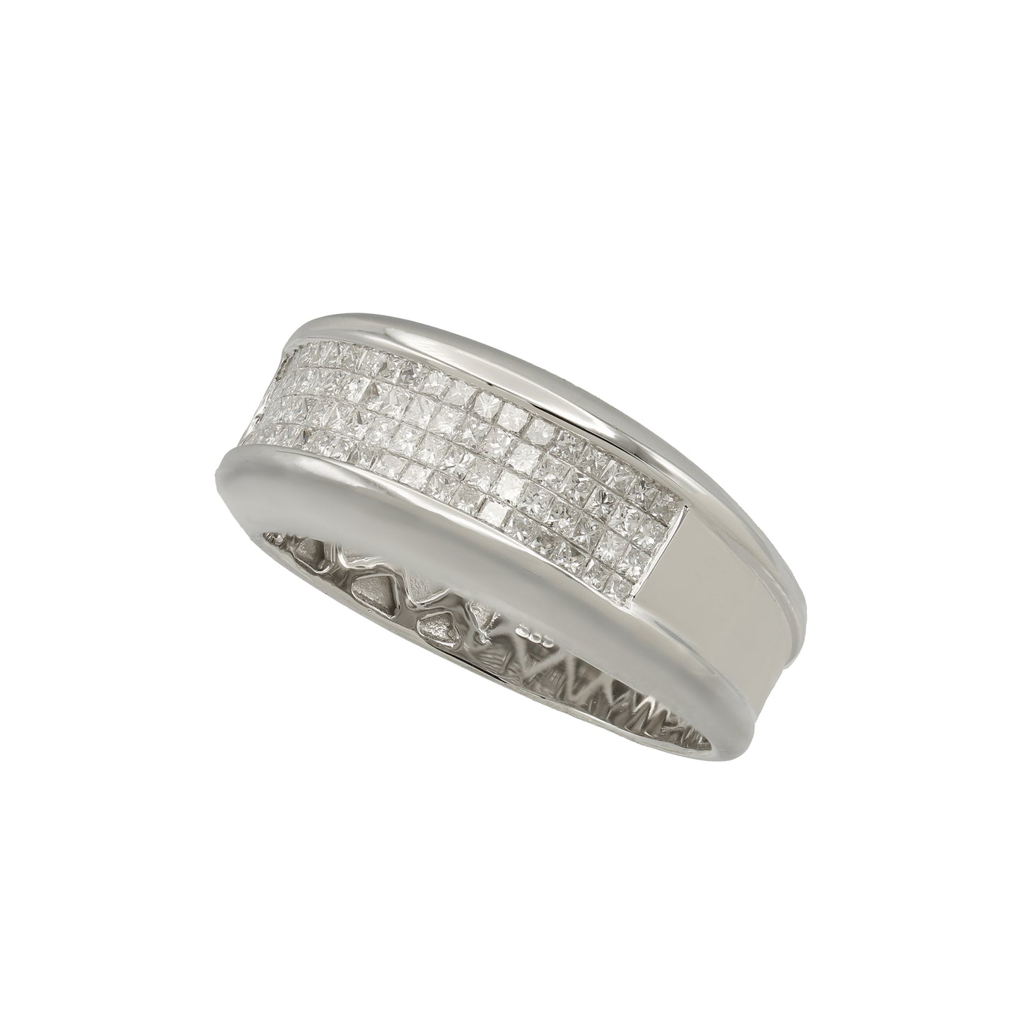 14k White Gold Men's Princess-Cut Invisible Setting Diamond Wedding Band