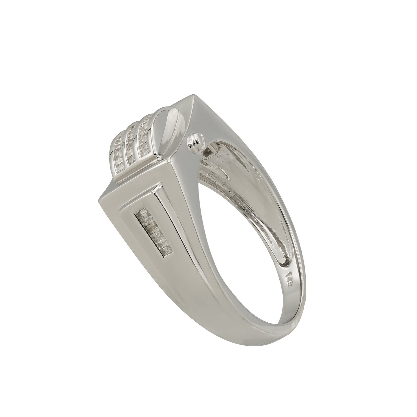 14k White Gold Men's Channel-Set Baguette-Cut Diamond Ring