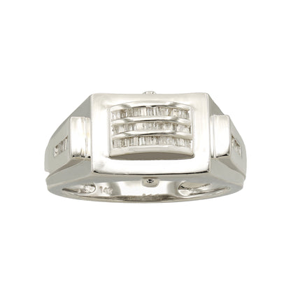 14k White Gold Men's Channel-Set Baguette-Cut Diamond Ring