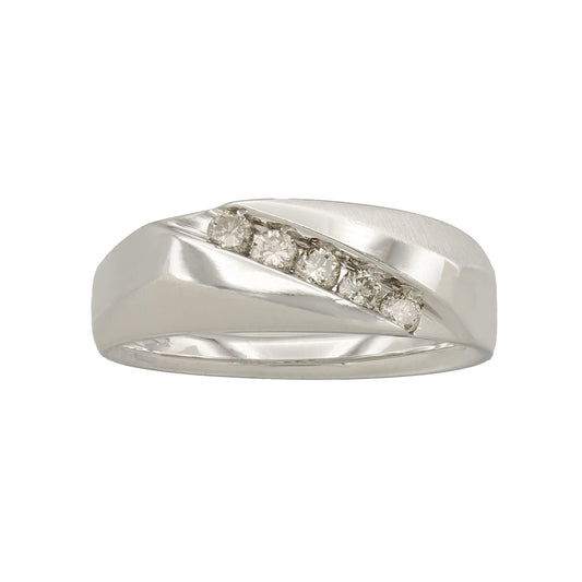 14k White Gold Men's Channel-Set Round-Cut Diamond Ring