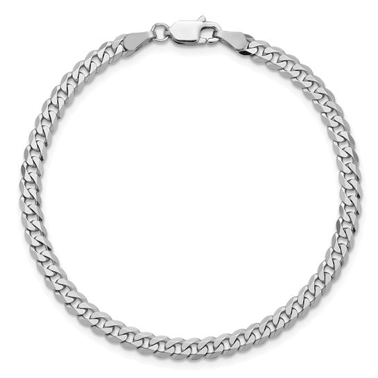 14k White Gold Solid Flat Beveled Curb Link Bracelet 3.90mm