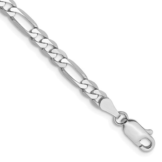 14k White Figaro Link Bracelet - 4.00 mm