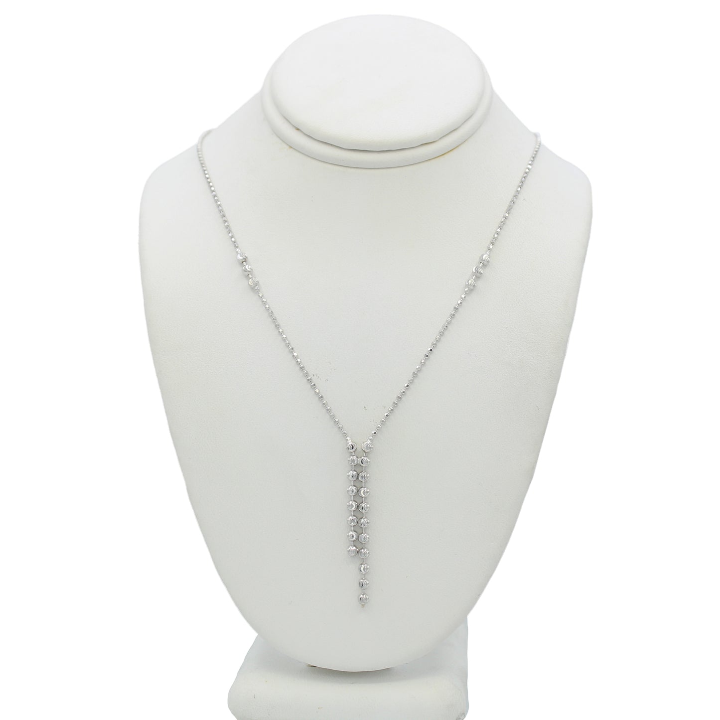 14k White Gold Diamond-Cut Beaded Drop Necklace