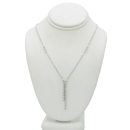 14k White Gold Diamond-Cut Beaded Drop Necklace