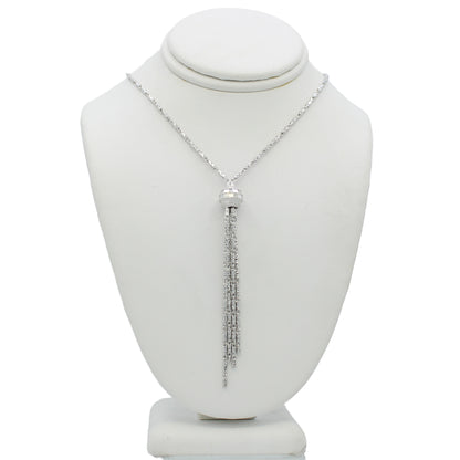 14k White Gold Diamond-Cut Beaded Tassel Drop Necklace