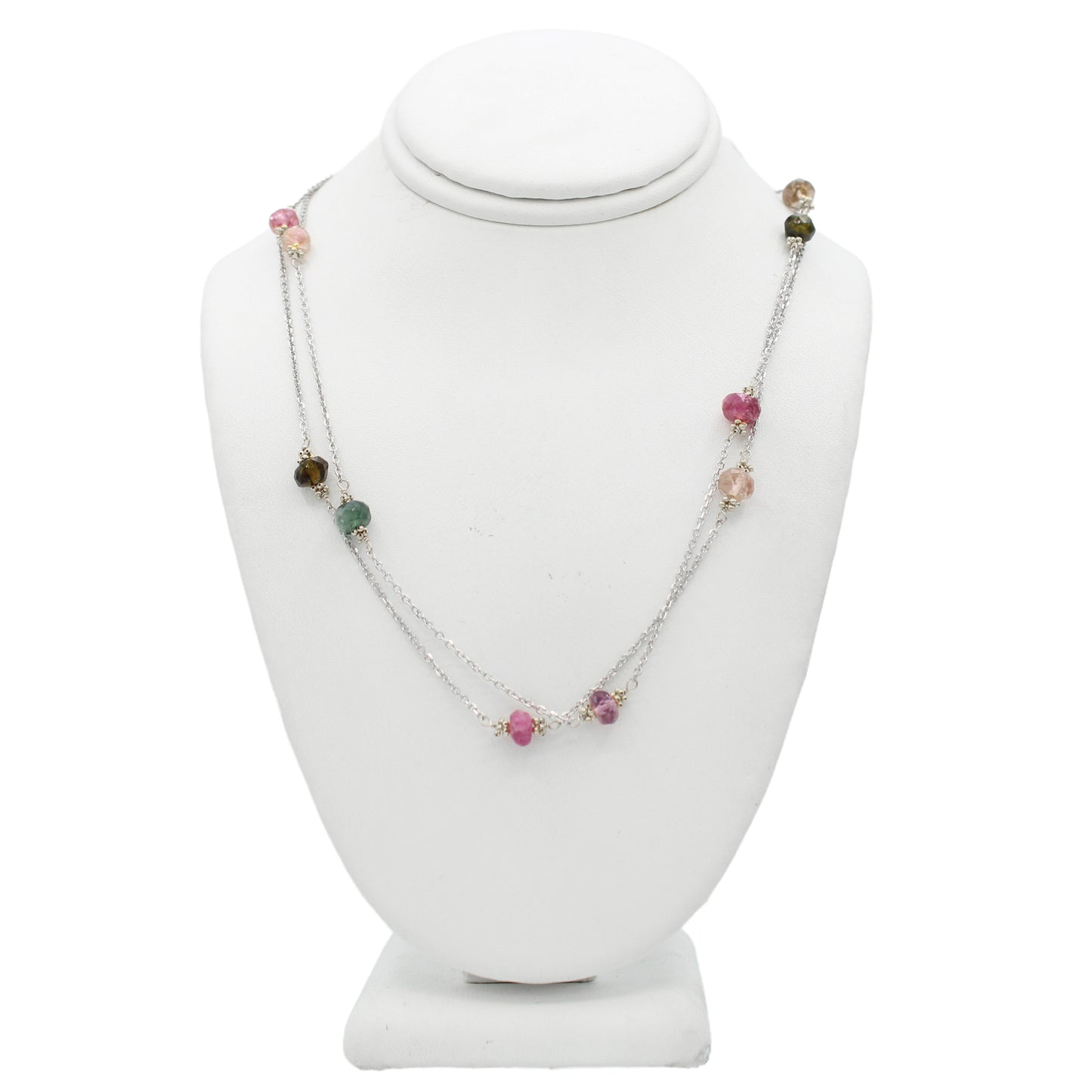 14k White Gold Double Stranded Multi-Colored Quartz Stone Necklace