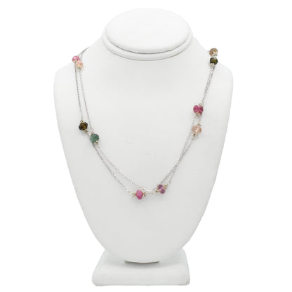 14k White Gold Double Stranded Multi-Colored Quartz Stone Necklace