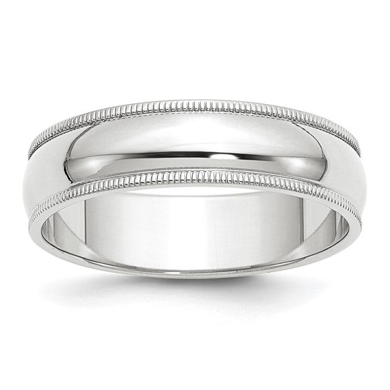 14k Milgrain Half Round Standard Wedding Bands - 6.00 mm