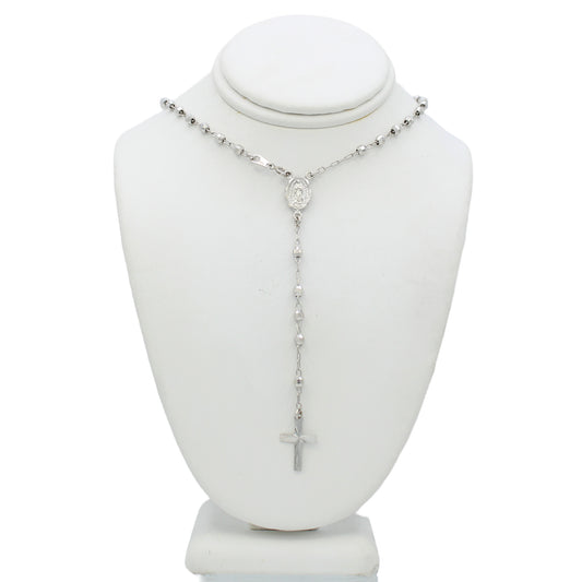 14k White Gold Beaded Rosary Necklace