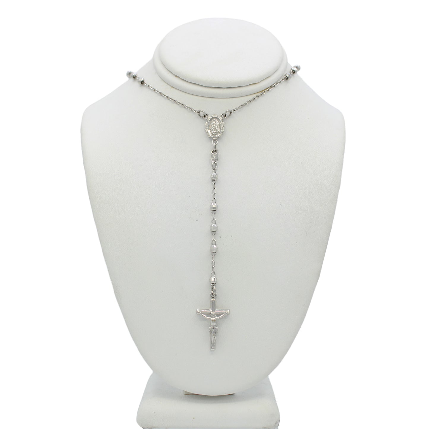 14k White Gold Beaded Rosary Necklace