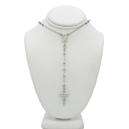 14k White Gold Beaded Rosary Necklace