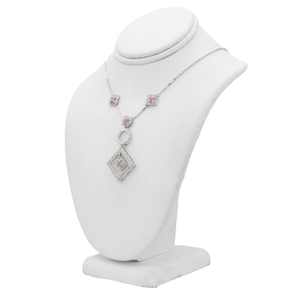 14k White Gold Diamond & Pink Quartz Necklace