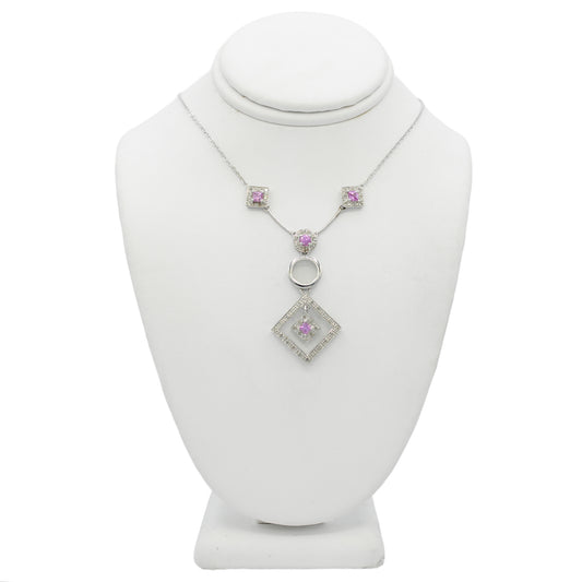 14k White Gold Diamond & Pink Quartz Necklace
