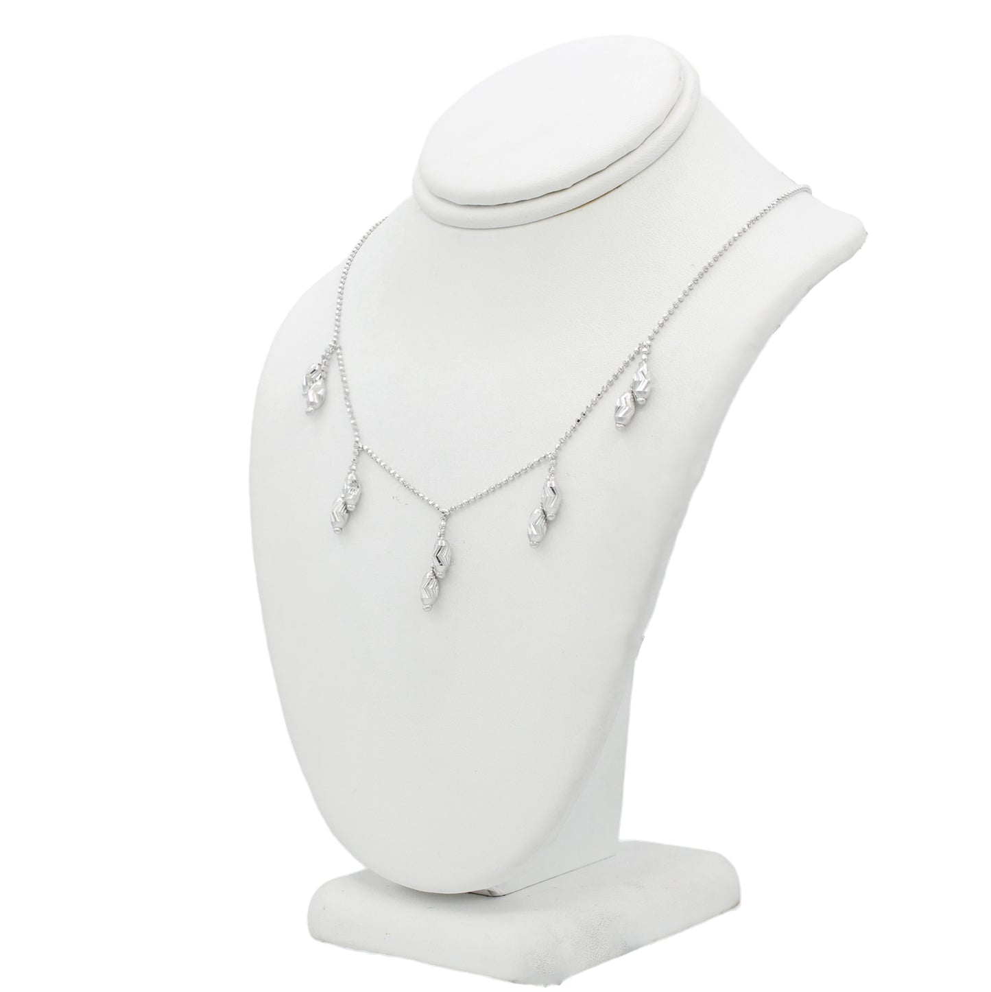 14k White Gold Diamond-Cut Beaded Drop Necklace