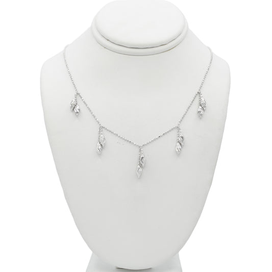 14k White Gold Diamond-Cut Beaded Drop Necklace