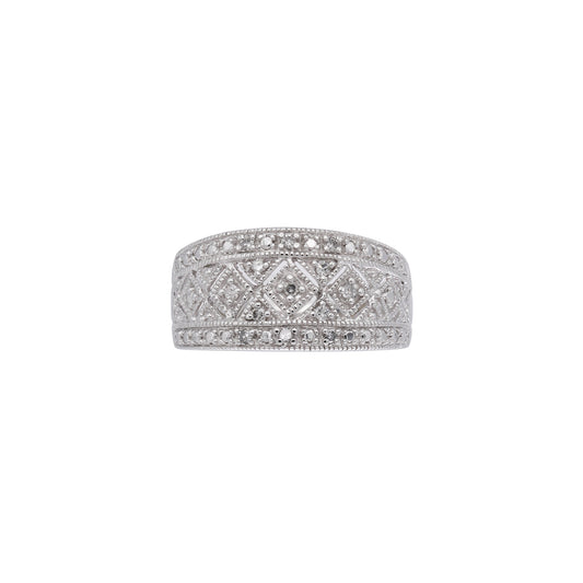14k White Gold Diamond Filigree Style Band Ring