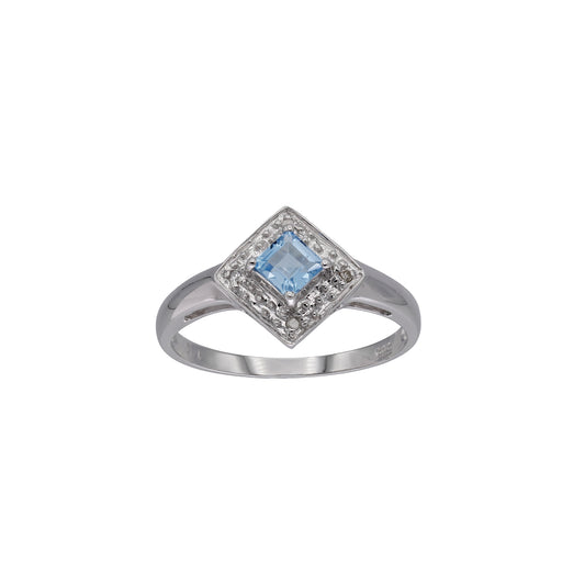 14k White Gold Diamond & Princess-Cut Light Blue Topaz Ring