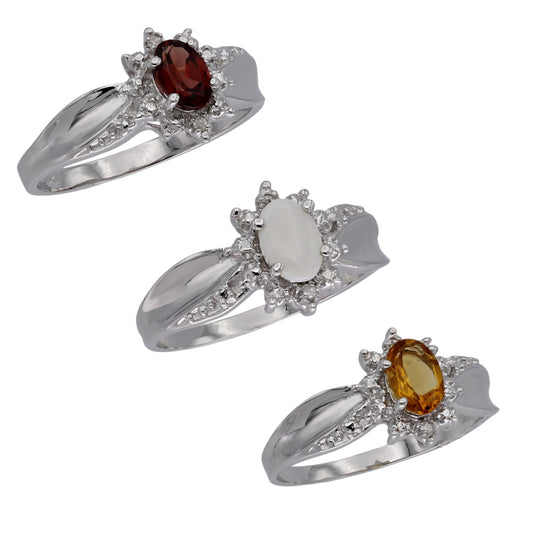 14k White Gold Diamond & Colored Stone Star Halo Birthstone Ring