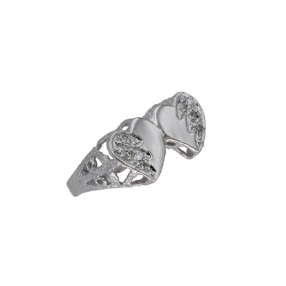 14k White Gold Diamond Double Heart Ring