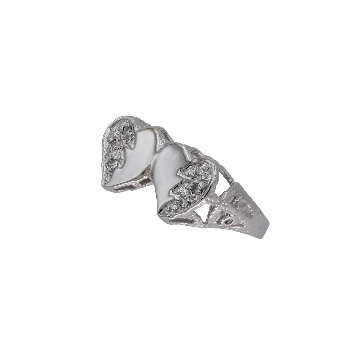 14k White Gold Diamond Double Heart Ring