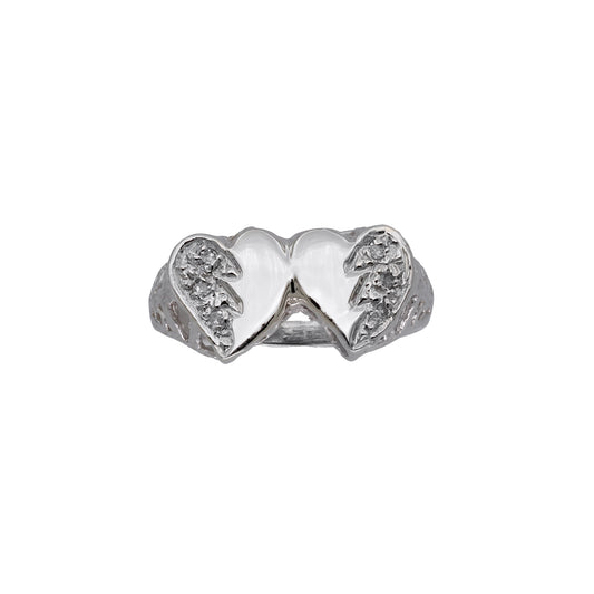 14k White Gold Diamond Double Heart Ring