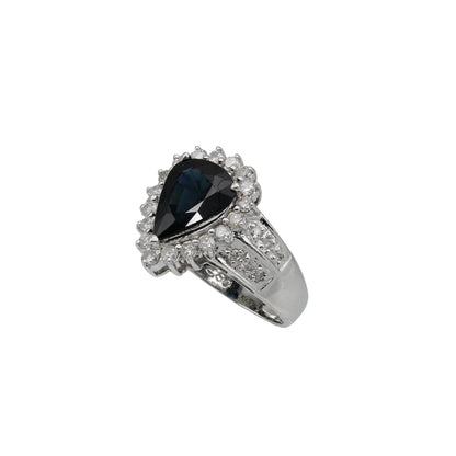 18k White Gold Pear-Cut Sapphire & Diamond Ring