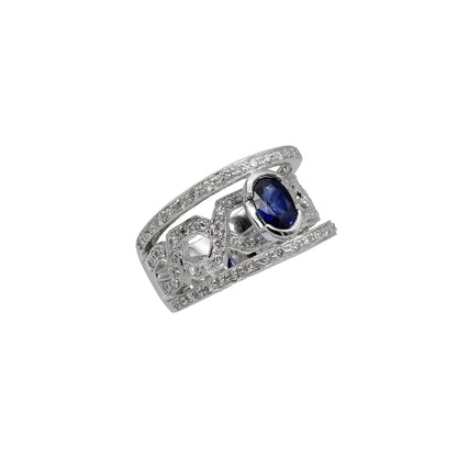 Platinum Diamond & Oval Sapphire Infinity Bridge Ring