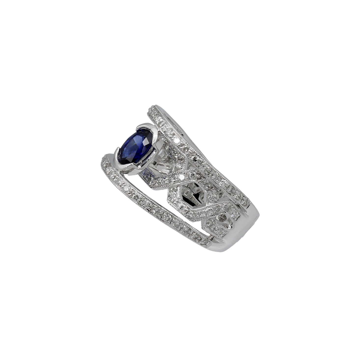 Platinum Diamond & Oval Sapphire Infinity Bridge Ring