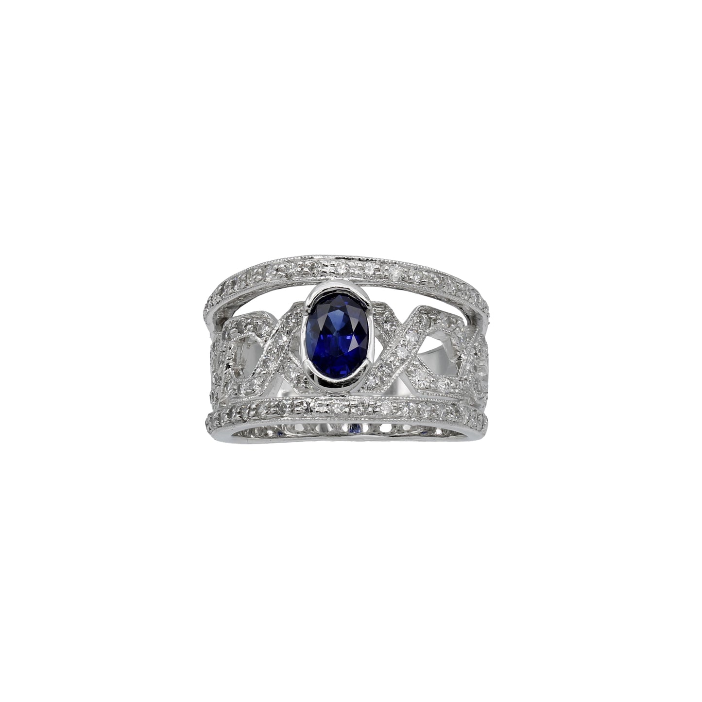 Platinum Diamond & Oval Sapphire Infinity Bridge Ring