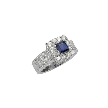 18k White Gold Princess-Cut Sapphire & Diamond Ring