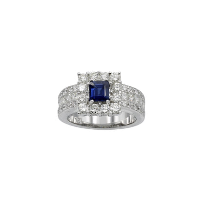 18k White Gold Princess-Cut Sapphire & Diamond Ring