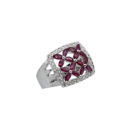 14k White Gold Square Marquise Ruby & Diamond Ring