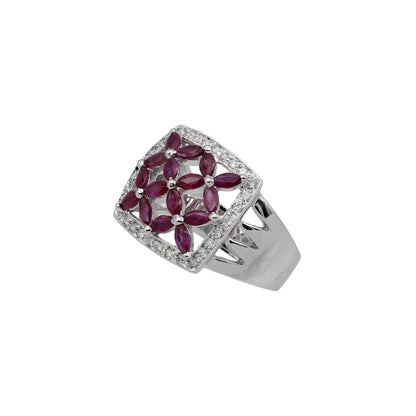 14k White Gold Square Marquise Ruby & Diamond Ring