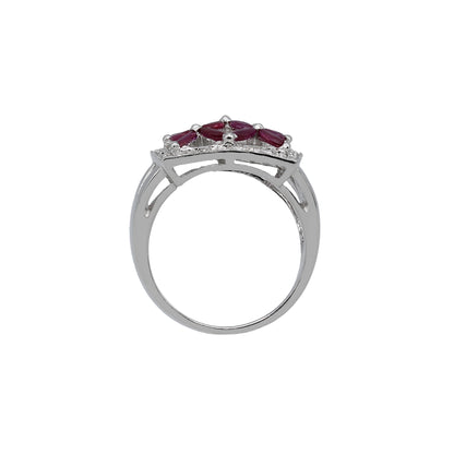 14k White Gold Square Marquise Ruby & Diamond Ring