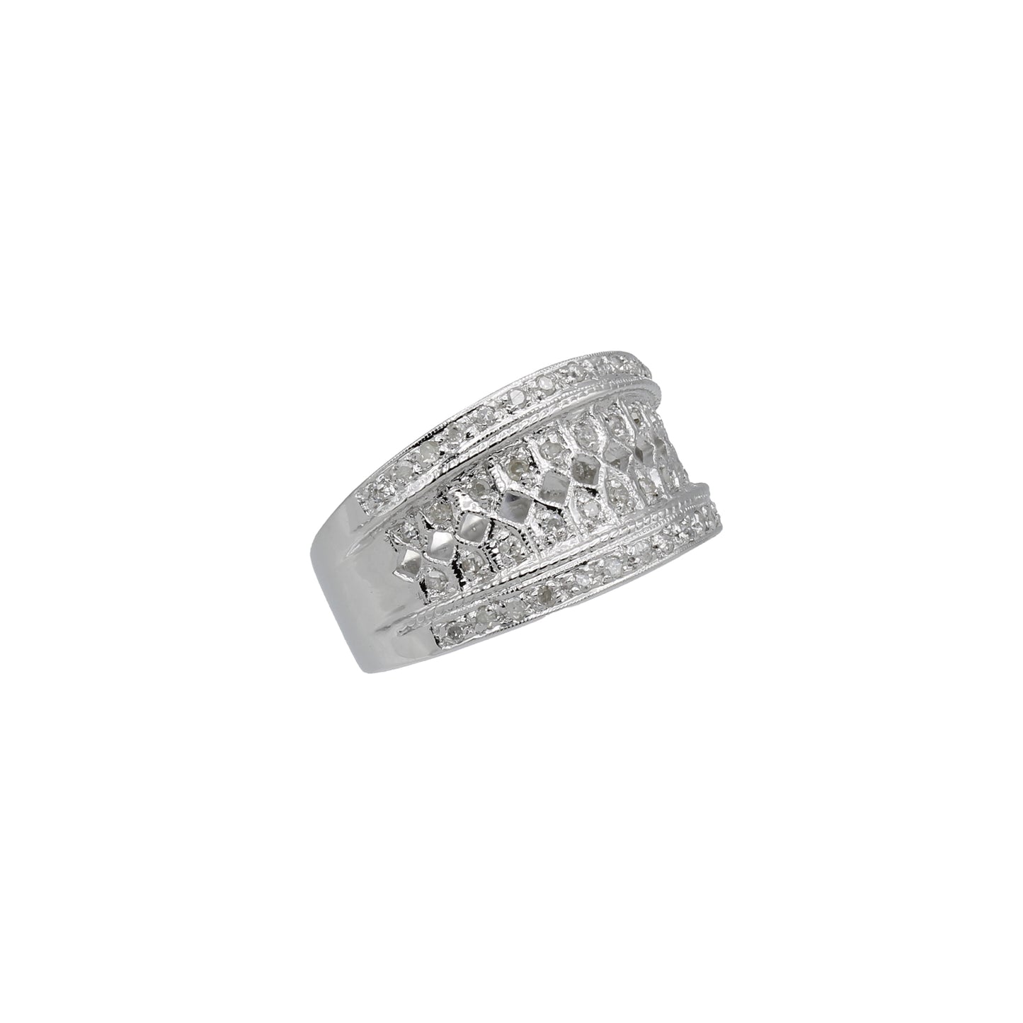 14k White Gold Diamond Filigree Ring