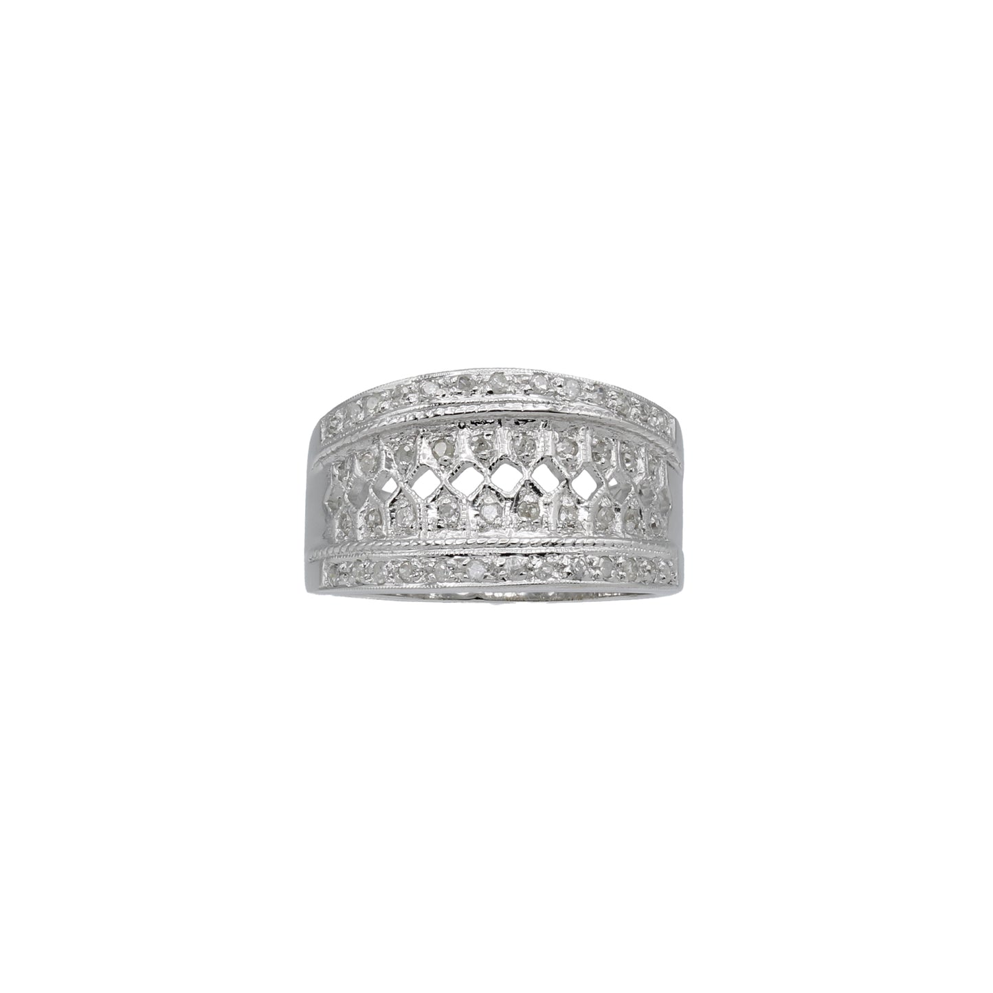 14k White Gold Diamond Filigree Ring