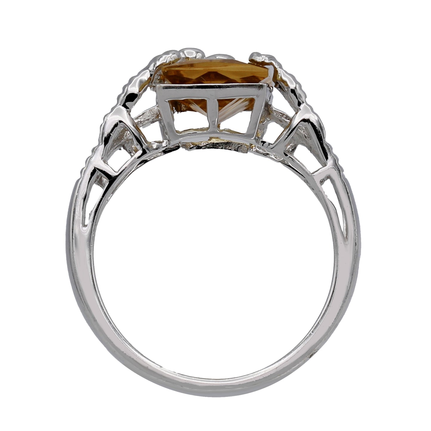 14k White Gold Diamond & Rectangular Shaped Citrine Quartz Butterfly Ring - 0.04ct TDW