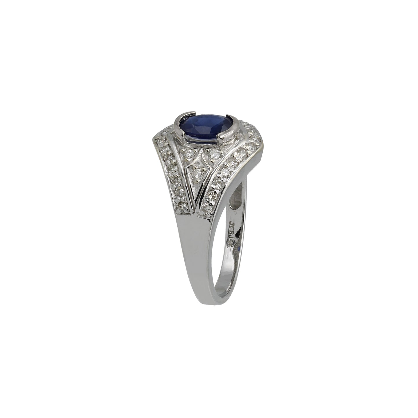 14k White Gold Filigree Oval Sapphire & Diamond Ring