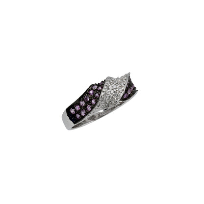 14k White Gold Black Rhodium Pink Quartz & Diamond Ring