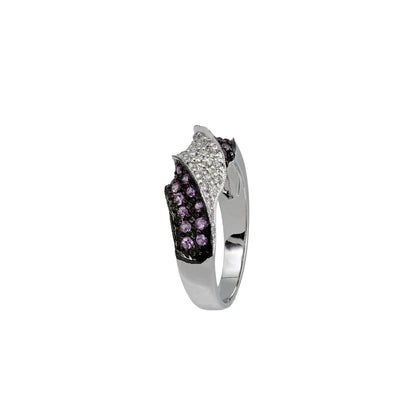 14k White Gold Black Rhodium Pink Quartz & Diamond Ring